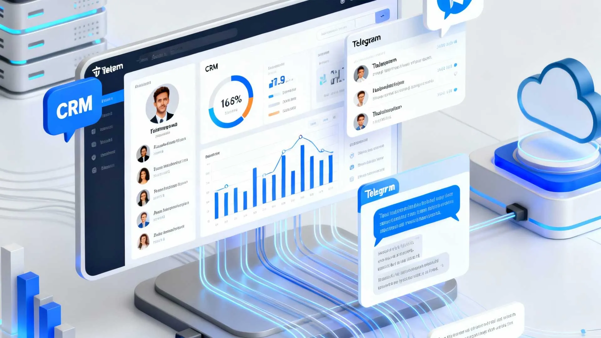 Автоматизация продаж и обработка заявок из Telegram с интеграцией CRM Цифровая автоматизация продаж с интеграцией CRM и Telegram, концепция бизнес-технологий